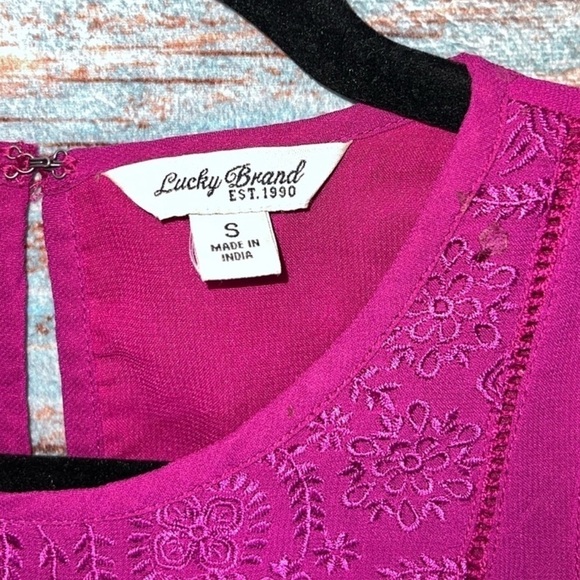 Lucky Brand Top S Embroidered Floral Boho Flowy Office Casual Pink Purple Girly - Picture 3 of 10
